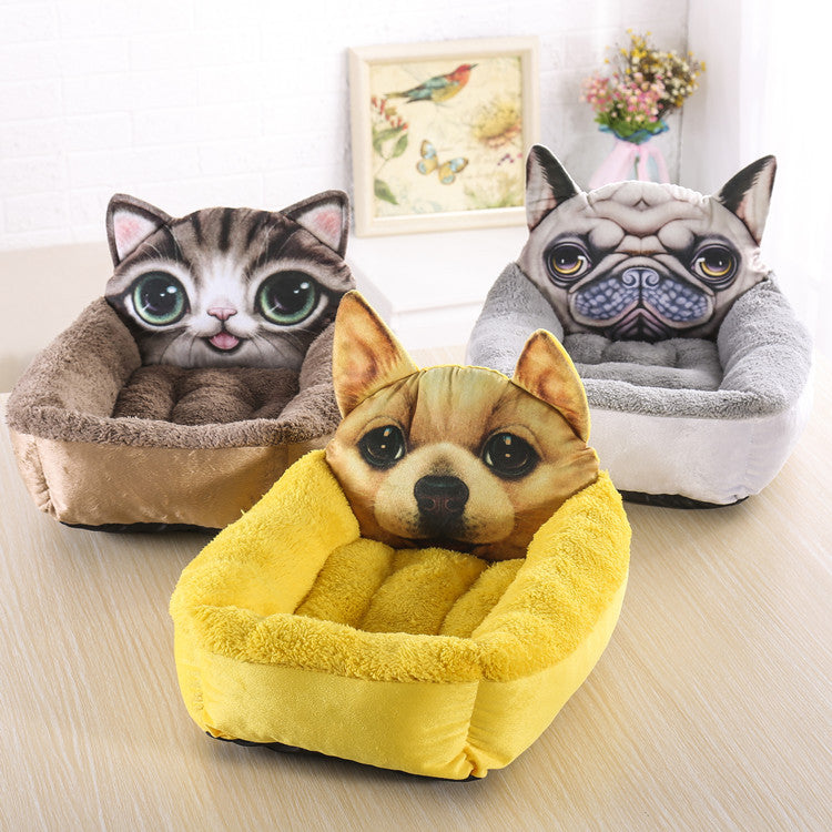 3D Cartoon Pet House – Warm Bed for Dogs & Cats