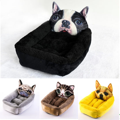 3D Cartoon Pet House – Warm Bed for Dogs & Cats