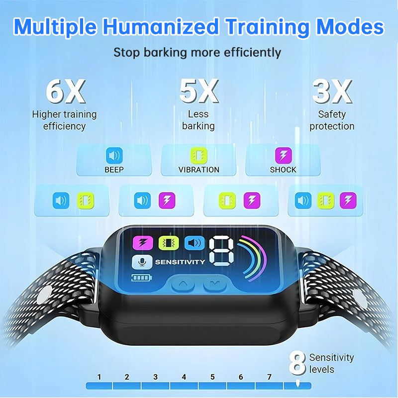 Smart Anti-Bark Collar – Color Screen, 8 Levels, IP67 Waterproof